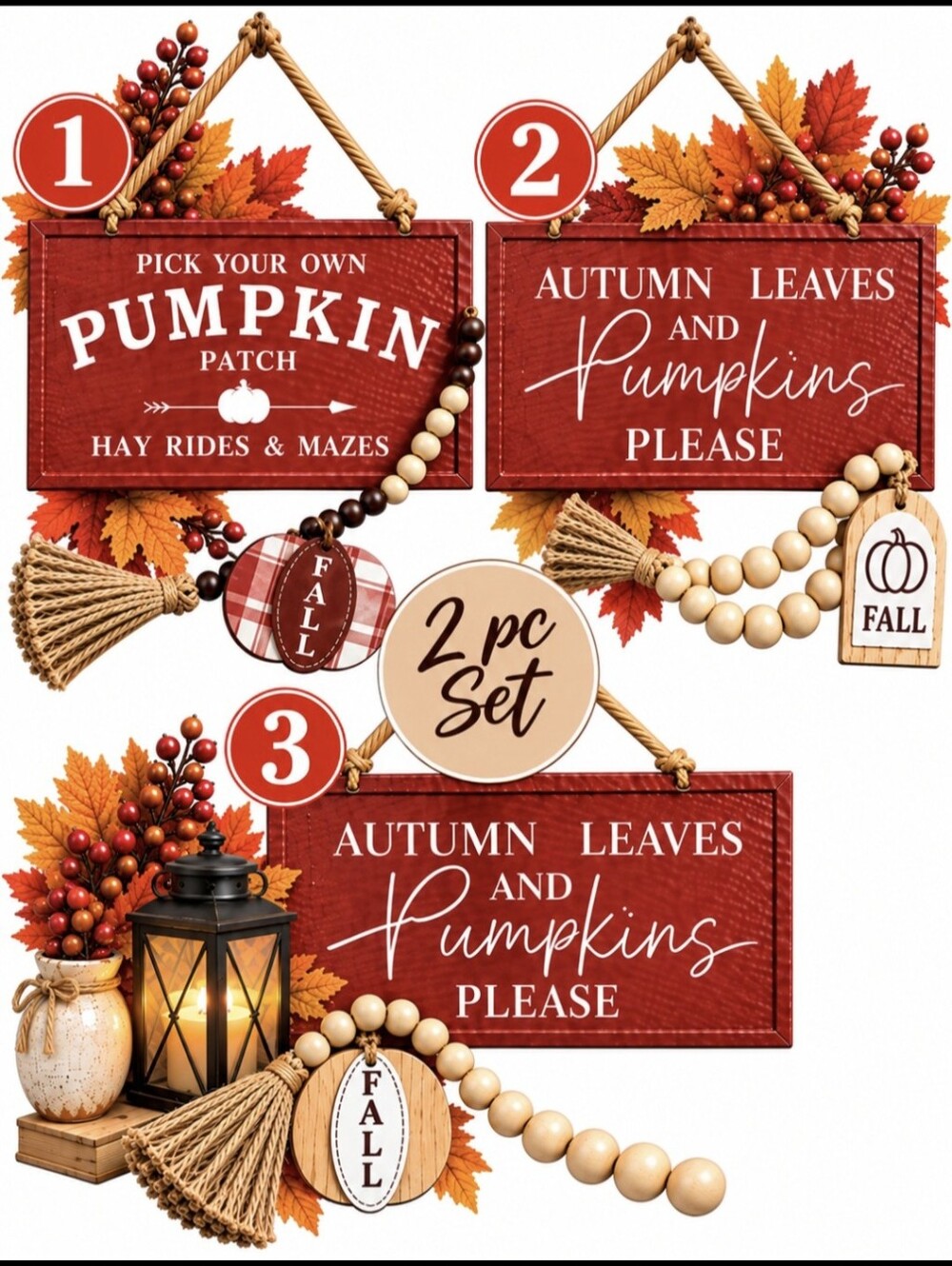 Autumn Leaves and Pumpkins Please Burgundy Metal Wall Sign - Home Accents
